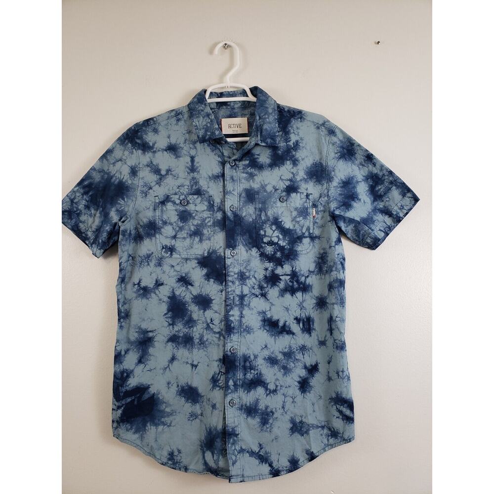 (A5) Active Ride Shop Mens Shirt Size M Button Down Tie Dye Blue Short Sleeve